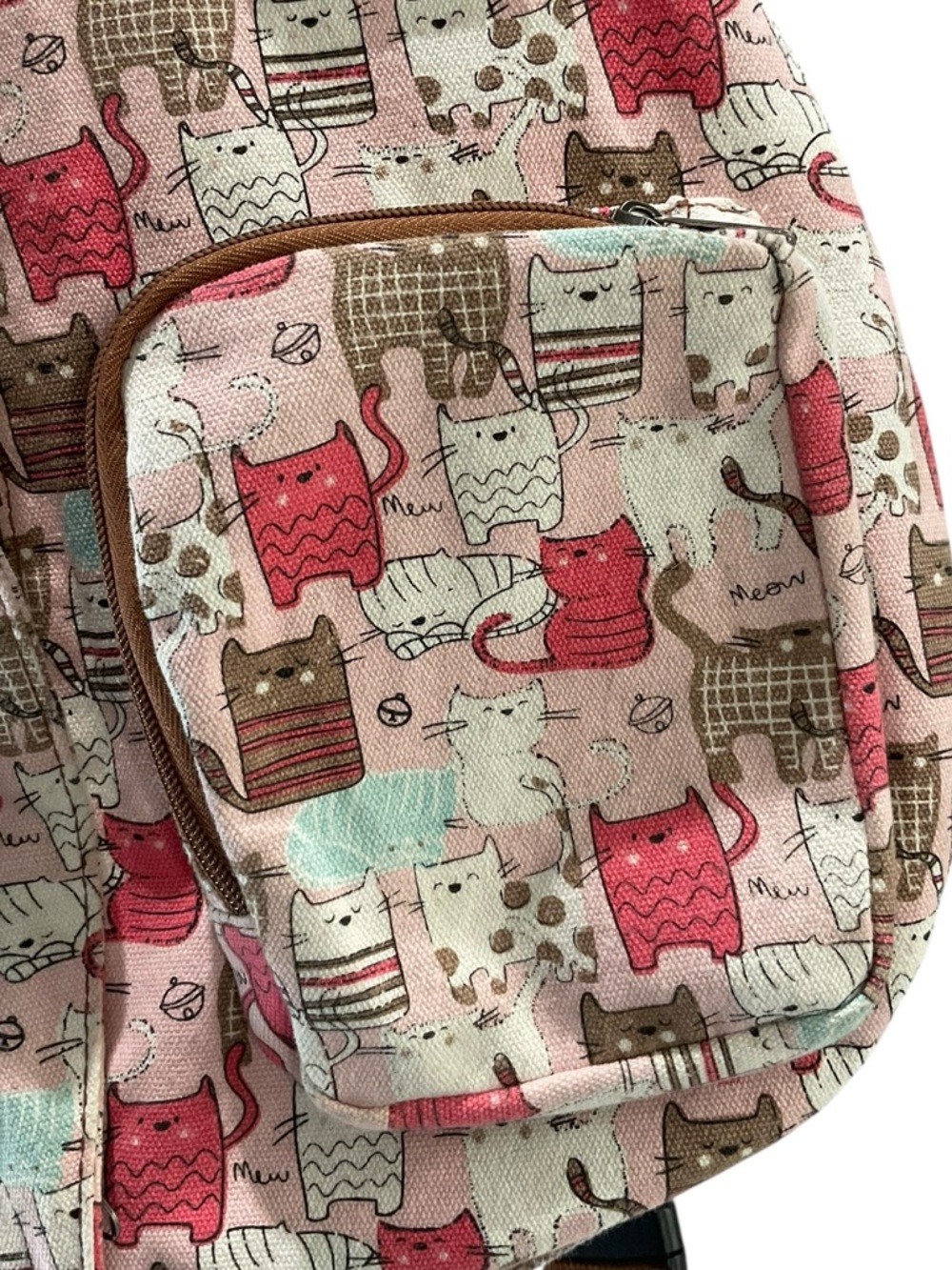 UNIONBAY Cat Print Sling Backpack in Pink, Brown, and Mint - Picture 8 of 12
